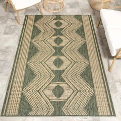 6' 7" x 9' Outdoor Tribal Geometric Area Rug, Stain Resistant, Weather Resistant, High Traffic, Patio, Balcony, Outside,
