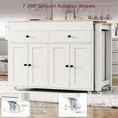 74.5" Rolling Kitchen Island on Wheels with Extendable Dining Table, Storage Cart with 4 Door Cabinet, Spice Rack