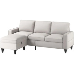 Convertible Sectional Sofa Couch L-Shaped Couch with Storage Ottoman, Beige Couches for Living Room, 3-Seat Sectional Sofas