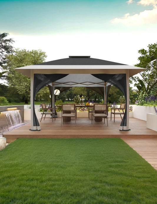 13x13' Outdoor Gazebo Double Roof Patio Gazebo Quick Setup Instant Canopy Tent Instant Canopy Gazebo Shelter with Curtains Netti