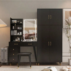 Large Vanity Table With Armoires Wardrobe Set Led Makeup Mirror Bedroom Dresser