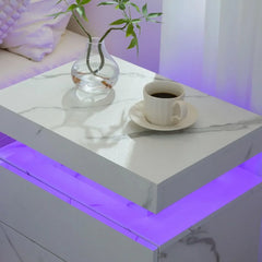 Nightstand LED Bedside Table for Bedroom Modern Night Stand with 2 Wood Drawers End Side Table for Bedroom