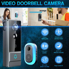 Wireless Smart Video Doorbell, WiFi home Security Camera, Two-way Audio, Night Vision, Battery,Home Burglar Alarm