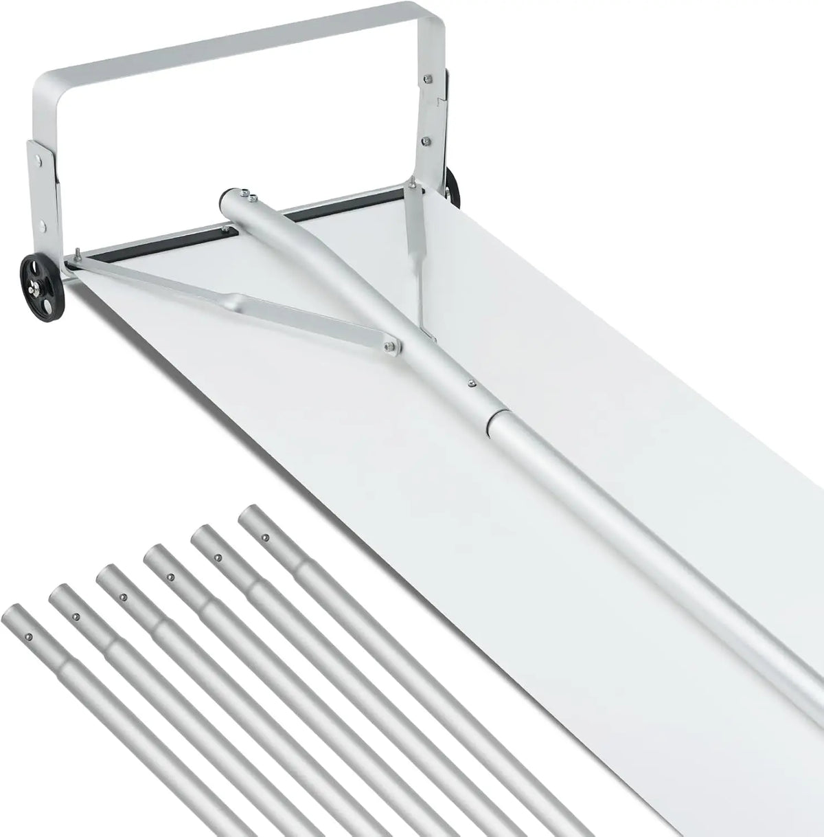 Snow Roof Rake, 30ft Reach Aluminium Roof Shovel with Slide Cloth, Premium 19" Blade Snow Removal Tool, Safe on Roof