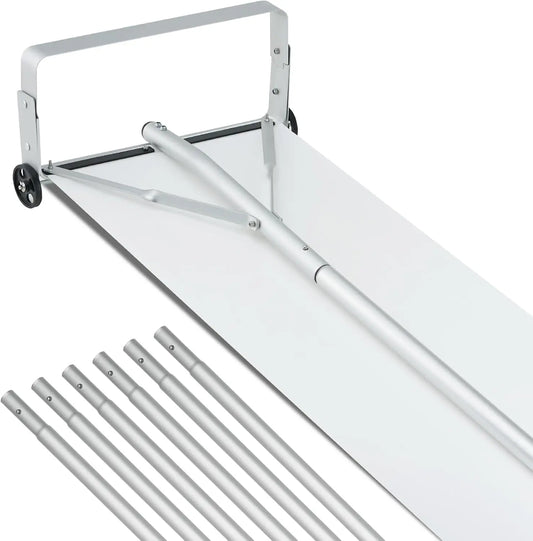 Snow Roof Rake, 30ft Reach Aluminium Roof Shovel with Slide Cloth, Premium 19" Blade Snow Removal Tool, Safe on Roof