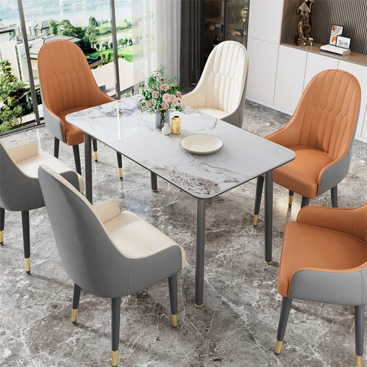 LUVODI Rectangle Kitchen Dining Room Table Composite Stone Tempered Glass-top Indoor Outdoor Dining Table for 4- 6 People