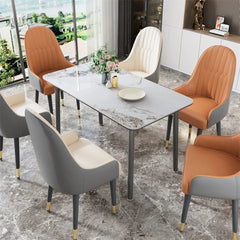 LUVODI Rectangle Kitchen Dining Room Table Composite Stone Tempered Glass-top Indoor Outdoor Dining Table for 4- 6 People