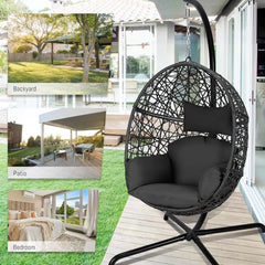 Oversized Swing Egg Chair with Stand Indoor Outdoor PE Wicker Rattan Patio Basket Large Hanging Chair, Hammocks