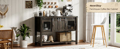 Farmhouse Coffee Bar Cabinet with 2 Sliding Barn Doors, Modern Buffet Sideboard Cabinet with Open Shelf, Entryway Table