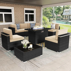 Patio Furniture Set  Fire Pit Table, Outdoor Sectional Wicker Conversation Sofa Sets  patio furniture  patio furniture set
