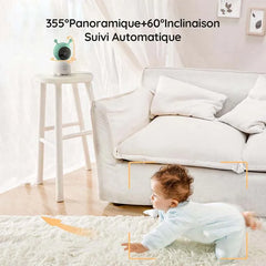 BOIFUN 2K 5" Baby Monitor Camera,  360° Rotation with Phone App, Colorful Night Lights,Motion Monitoring, Automatic Tracking