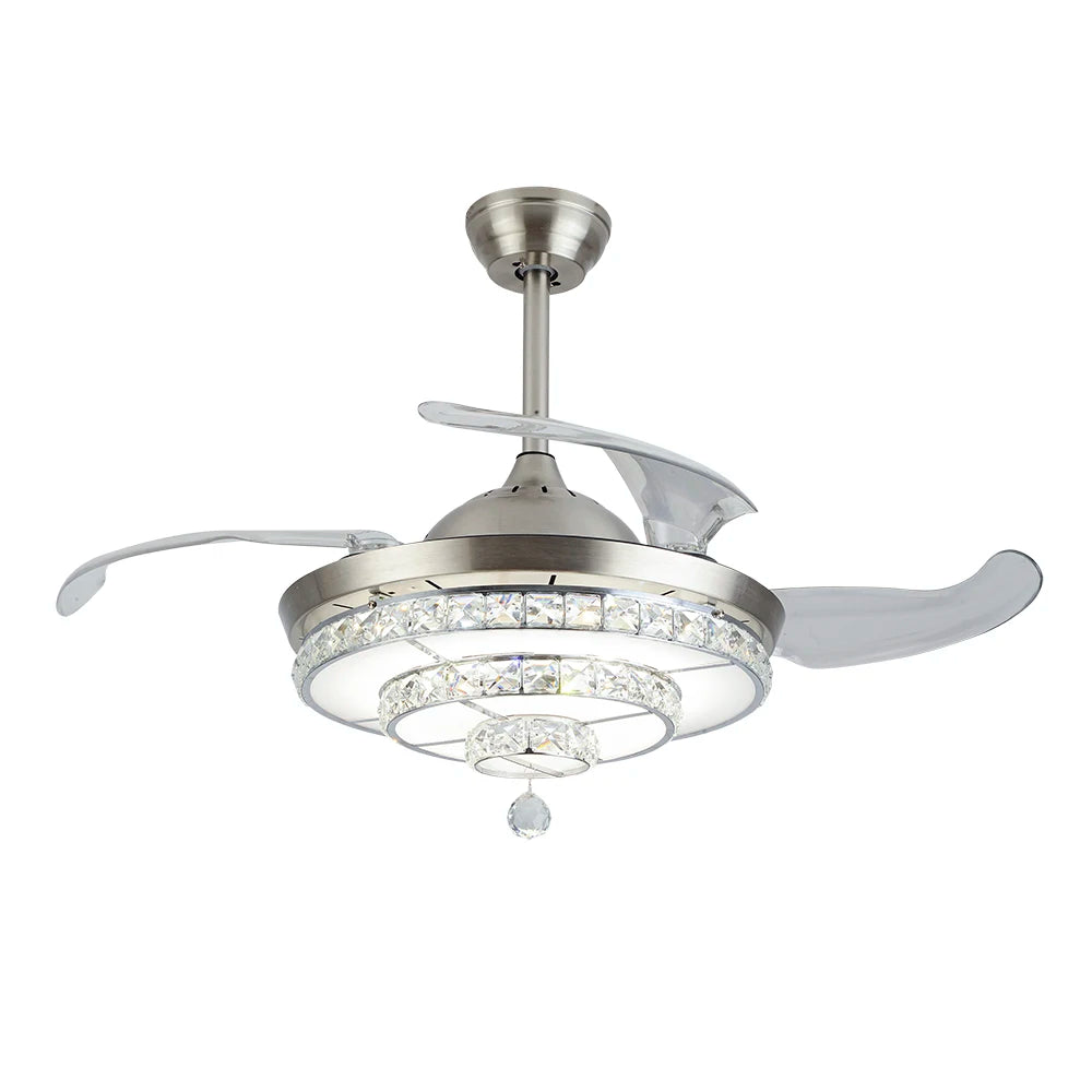 42" Invisible Ceiling Fan Light LED Light Pendant Fan Lamp Retractable Blade w/ Remote Home Decor Fixture 3-Color Adjustable