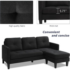 Convertible Sectional Sofa Couch, L-Shaped Couch with Modern Linen Fabric for Small Space (Black), sofas
