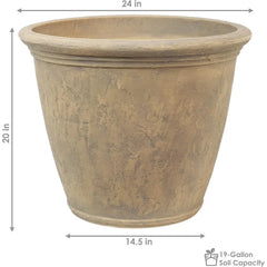 Double-Walled Polyresin Outdoor Planter with UV-Resistant Beige Finish - Set of 2