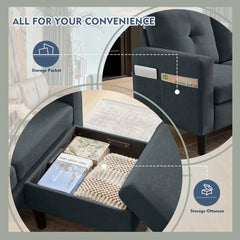 79" Convertible Sectional Sofa, Small L Shaped 3 Seat Couch with Storage Chaise Modern Linen Fabric Sofa Couches for Living Room