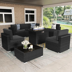 Patio Furniture Set  Fire Pit Table, Outdoor Sectional Wicker Conversation Sofa Sets  patio furniture  patio furniture set