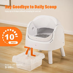 Open-Top Self Cleaning Cat Litter Box, Automatic Cat Litter Box for Multiple Cats with Trash Bags and Litter Mat Included, White