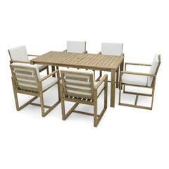 Patio Dining Set Outdoor Dining Table and Chair Set with and Removable Cushions for Patio Backyard Garden Light Teak
