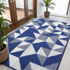 Large Door Mat Indoor Entrance Washable 59x35, Odor-Free Low-Profile Front Back Geometric Doormat, Absorbent Resist
