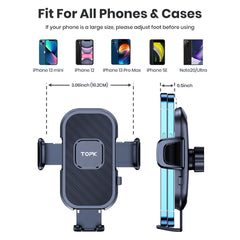 TOPK Universal Car Phone Holder Dashboard Mount for iPhone Android 360° Rotatable Anti-Slip Easy Install Compact Design Durable