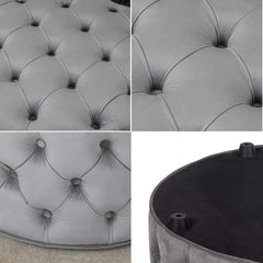 28" Round Velvet Storage Ottoman, Tufted Footrest Stool & Coffee Table for Living Room (Grey)