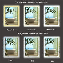 24x32 Lighted Bathroom Mirror with Bluetooth Speaker - Smart LED Vanity Makeup Wall Mounted Mirrors - 3 Lights Setting Anti-Fog