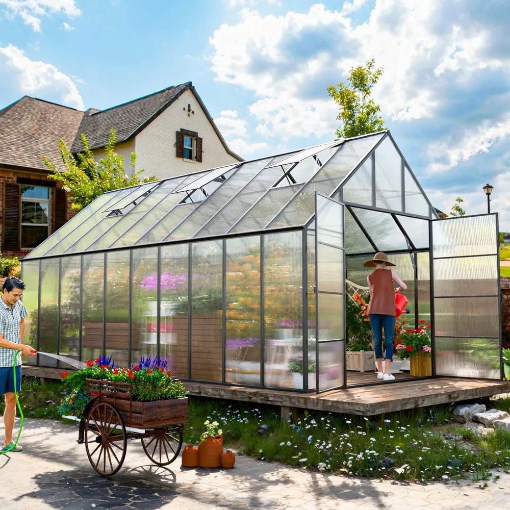 Upgraded Heavy Duty Aluminum Walk-in Greenhouse with Quick Setup Structure, Greenhouses