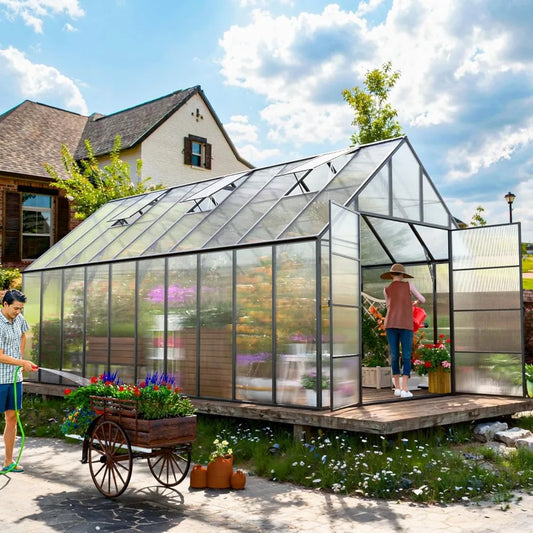 Upgraded Heavy Duty Aluminum Walk-in Greenhouse with Quick Setup Structure, Greenhouses