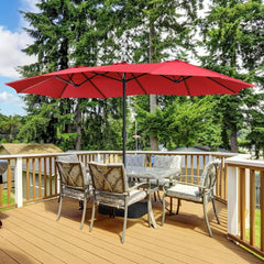 13 ft Large Patio Umbrella with Base Included, Double-Sided Outdoor Market Extra Umbrella with Easy Crank Handle