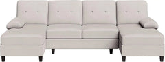 Living Room Sectional Sofa, 4-seater Set U-shaped Sofa with Double Chaise Longue, Large 106-inch Modern Fabric Sofa