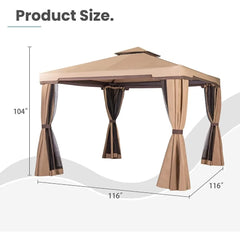 10' x 10' All-Season Permanent Soft-Top Patio Gazebo, Outdoor Gazebo Canopy with Net Drapery Mosquito Netting and Shade Curtains