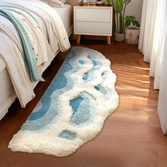 2x6 feet Shag 3D Stereo Wave Moss Bedside Rug 23"×72" Cute Navy Blue Runner Rug Non Slip Washable Bathroom Rugs Bath Mats