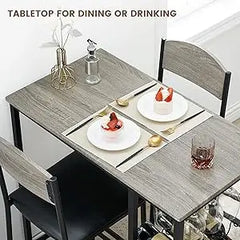 Bar Table Set for 2 with Footrest, Kitchen Dining Table with 2 Upholstered Chairs, Small Space Counter Height Bar Stools