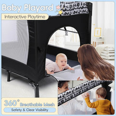 5-in-1 Pack and Play, Baby Bassinet Bedside Sleeper with Diaper Changer, Storage Bag & Music Box, Portable Baby Crib