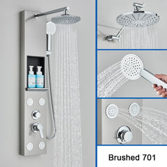 Black Shower Panel Column Big Screen Blue Light Rain&Waterfall Shower Head  Massage Jets Mixer Bathroom Shower Faucet