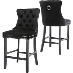 Counter Height Bar Chairs Set of 2, 27" Modern Velvet Bar Stools with Button Decor, Nailhead Trim, Solid Wooden Legs, Beige