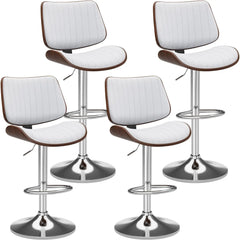 Swivel Bar Stools Set, Adjustable Bentwood Barstools for Kitchen Counter, Modern PU Leather Upholstered Bar Chair with Back