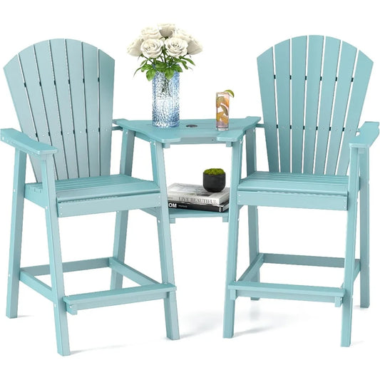 Tall Adirondack Chairs Set of 2,Recycled Poly Balcony Chair with Double Connecting Tray Patio Stools Weather Resistant