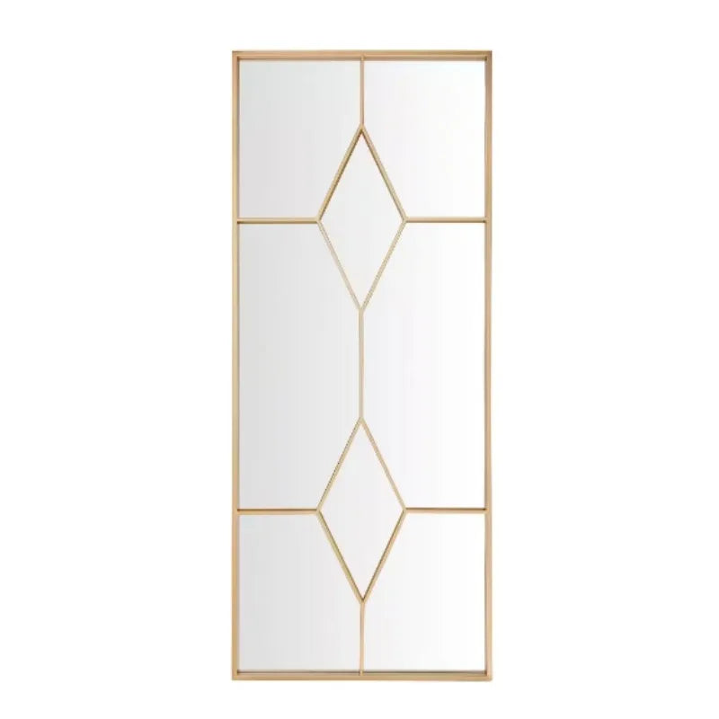 Oversized Gold Metal Frame Diamond Windowpane Classic Floor Mirror (70 in. H x 29 in. W),suitable for rooms, bedrooms, bathrooms