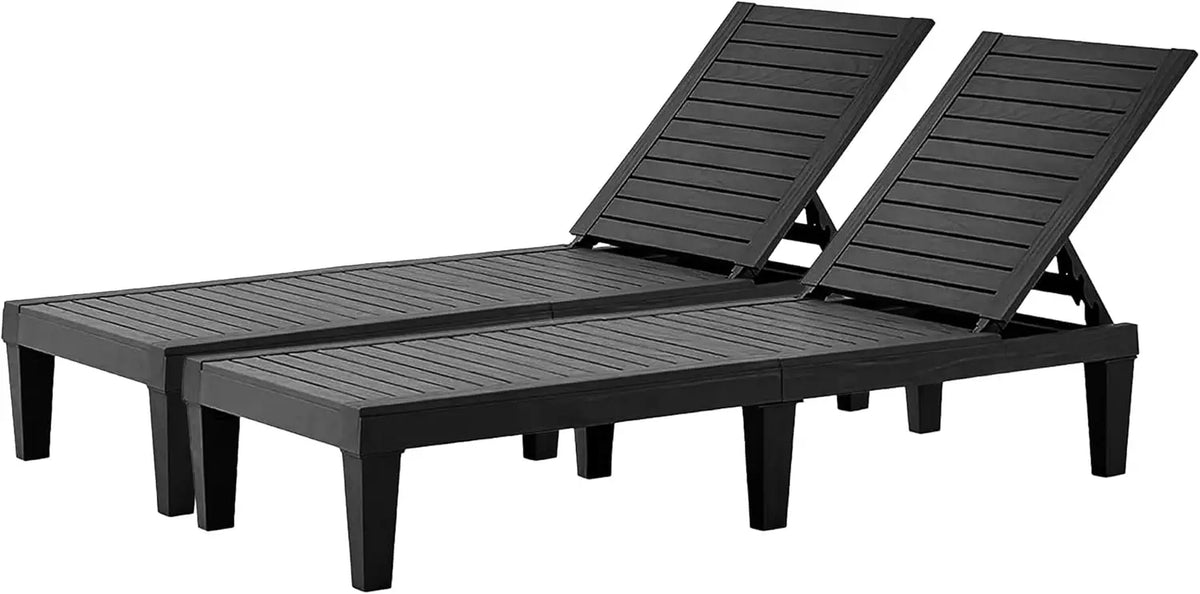 Outdoor Chaise Lounge Set of 2, Adjustable Pool Lounge Chair with 5 Positions Backrest, Waterproof Sun Loungers for Garden Pool