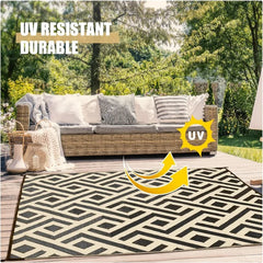 Outdoor Rug Waterproof 8x10 Ft, Foldable Outdoor Plastic Straw Rug, UV Reversible Patio Rug Decor, Outdoor Area Rug for