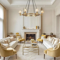 Hanging chandelier 36in Gold Chandeliers Wagon Chandelier Over Table, 6-Light Pendant Lighting Fixture Modern Crystal Chandelier