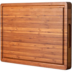 Durable Bamboo Cutting Board 1 Inch Thick with Juice Grooves Handles Perfect Cheese Charcuterie Meat Preparation