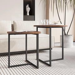 Set of 2 Round Nesting Coffee Tables – Black Modern End Tables for Living Room