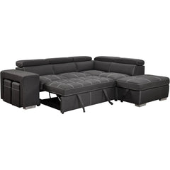 Microfiber Sectional Sleeper Sofa with Pull-Out Bed, Adjustable Headrests & Storage