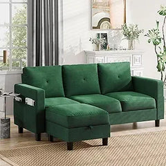 Sectional Sofa Couch Convertible L Shaped Sofas with Storage Ottoman Small Sectional Couches for Living Room, 3 Seater Couch wit