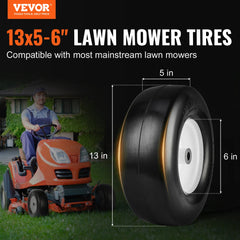 VEVOR Lawn Mower Tires with Rim 13x5-6" Tubeless Tractor Tires 2-Pack Tire and Wheel Assembly Flat-free PU Tires 3.25"-5.9"