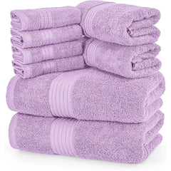 8 Piece Premium Towel Set, 2 Bath, 2 Hand, and 4 Washcloths, 100% Ring Spun Cotton, Highly Absorbent Towels for Bathroom