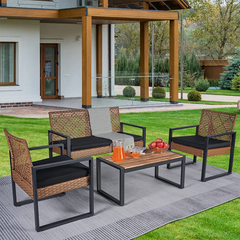 4-Piece Patio Furniture Set Outdoor Balcony Porch Garden Backyard Lawn Furniture Acacia Wood Table Top