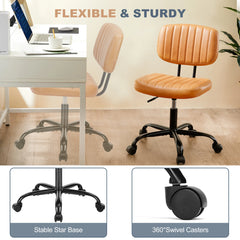 JHK Armless Office Desk Chair Back Lumbar Support Height Adjustable PU Leather Computer Chair with 360° Swivel Rolling Wheels